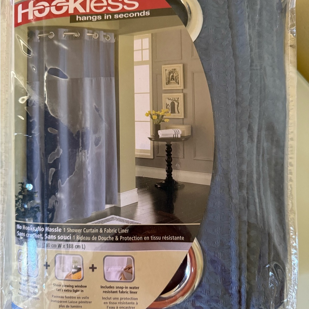 Hookless Blue  Shower Curtain with Liner